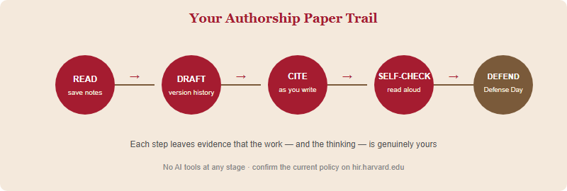 Workflow for building a verifiable authorship trail from reading through Defense Day